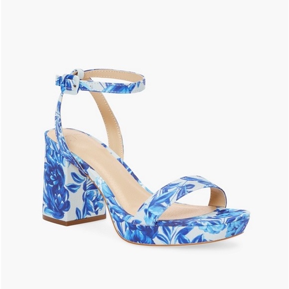 White and Blue Heeled Sandals - Picture 3 of 3